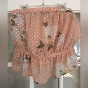 Dynamite Peach Strapless Floral Smocked Top